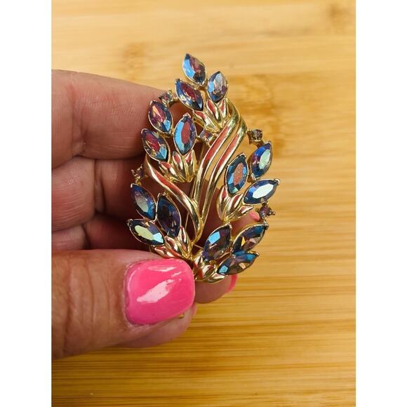 Vintage CORO Siam Blue Rhinestone Brooch Pin Signed Vintage Jewelry - Picture 7 of 9